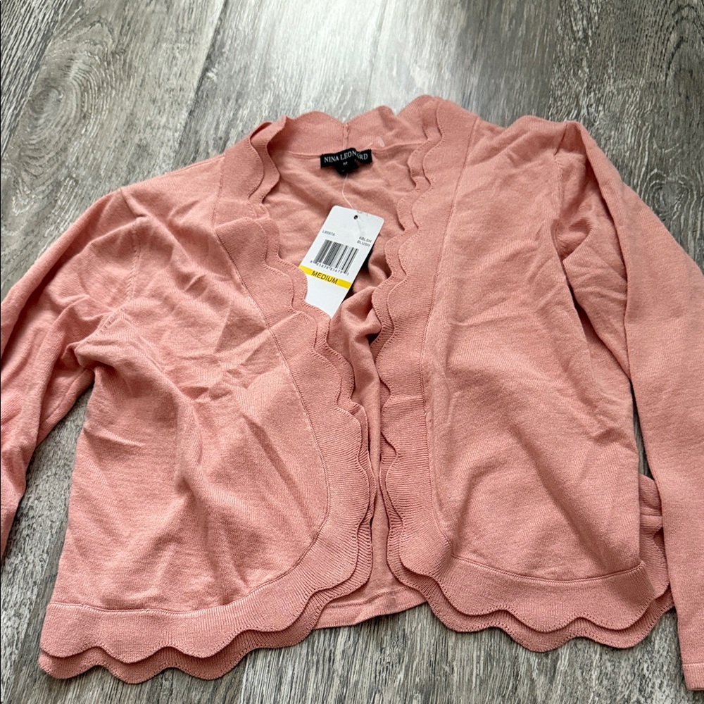 Nina Leonard Soft Pink Scalloped Cardigan